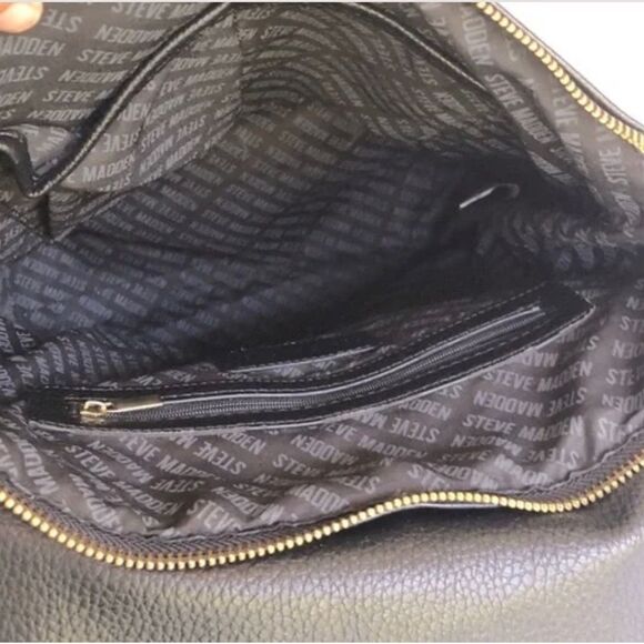 Steve madden black faux leather all over logo square backpack rucksack bag main image 4